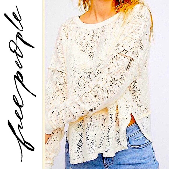 Free People Sweaters - Free People Not Cold Floral Open Knit Crochet Lace Oversized Slouchy Top L